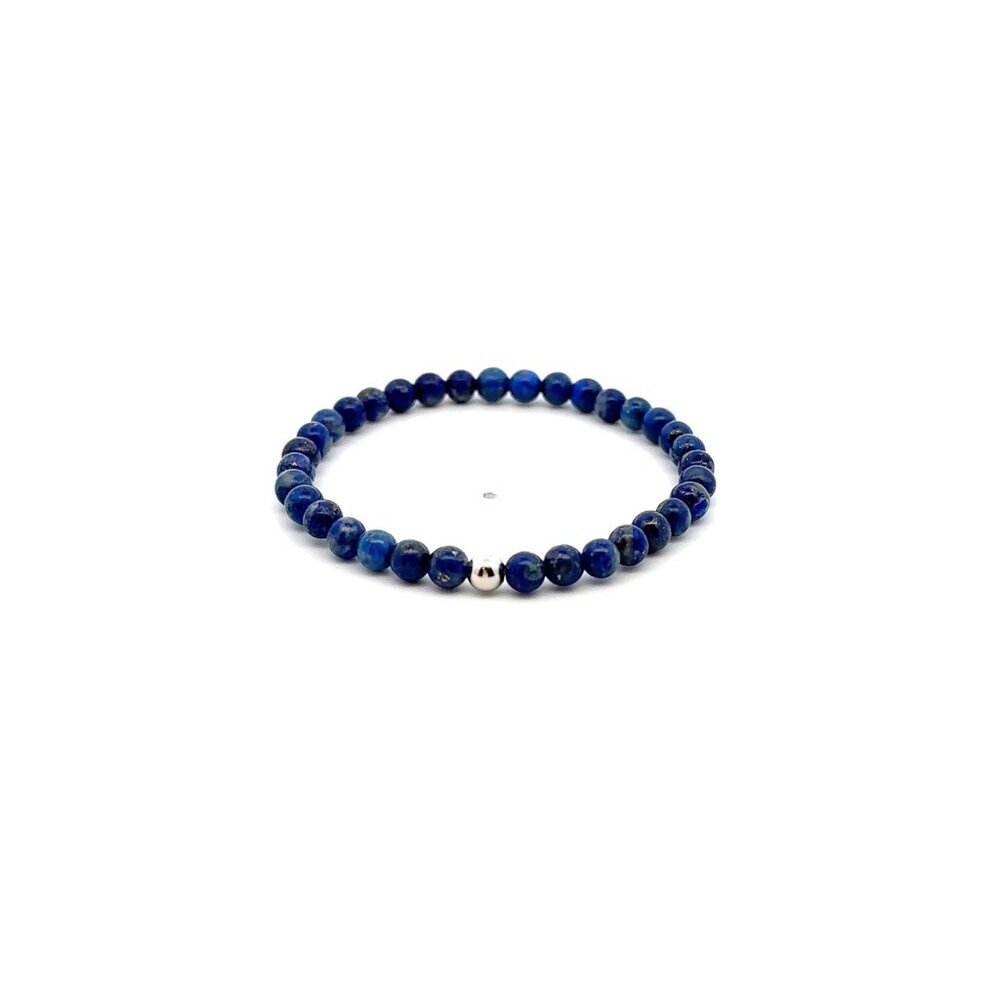 Natural Lapis Gemstone Mini 4mm 18K White Gold Charm Bead September Birthstone